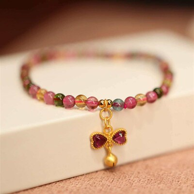Natural Tourmaline Brlet Womens Bell Bow Pendant Brlet Nich
