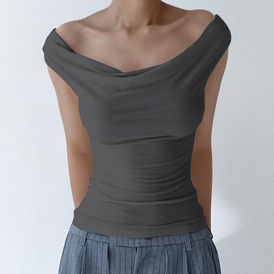 CUTENOVA Asymmetric Crop Top Women Ruched Off The Shoulder