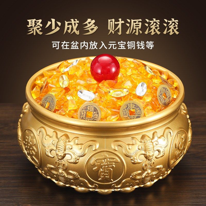 铜聚宝盆家用装饰品存钱罐黄铜米缸铜盘家居开业乔迁摆件百福缸,家居饰品,装饰摆件,淘宝优惠券,粉丝福利购,淘宝优惠卷
