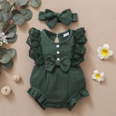 0-18 Months Newborn Baby Girl Plain Soft Bodysuit Lace Flare