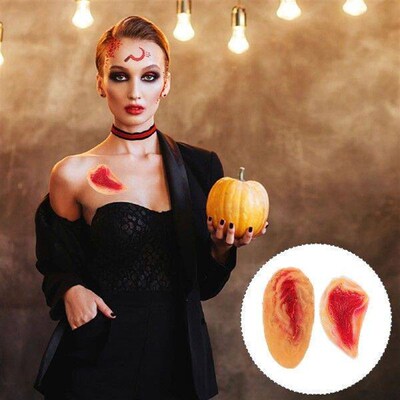 2pcs Halloween 3D Horrible Wound Latex Stickers Make Up