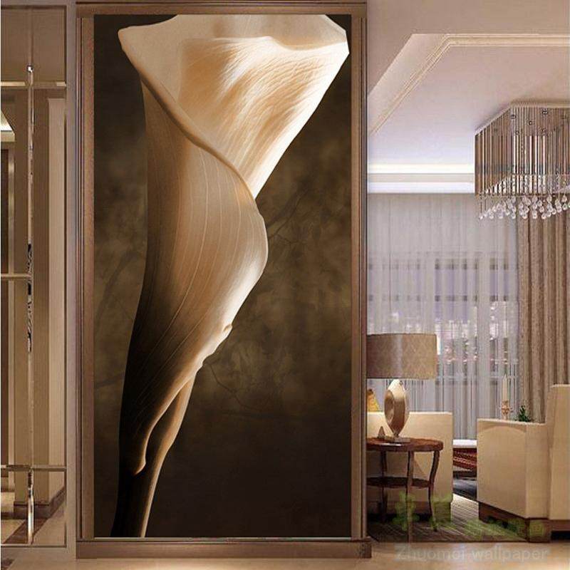 欧式复古白色郁金香油画玄关背景墙纸客厅餐厅壁画过道竖版墙布3d,家装主材,定制壁画,淘宝优惠券,粉丝福利购,淘宝优惠卷