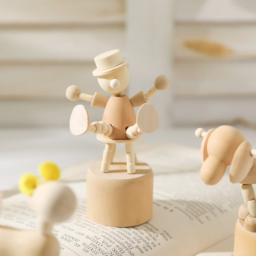 Cartoon wooden artwork movable puppet desktop figurine Ornam