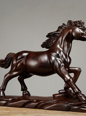 黑檀实木质雕刻马到成功摆件红木生肖马工艺品家居办公室装饰送礼