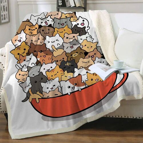 Grey and White Cats Blanket Plush Sherpa Flannel Throw Blank