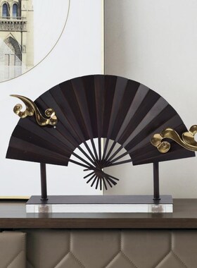 新中式金属祥云扇摆件样板房售楼处软装摆设博古架客厅玄关装饰品