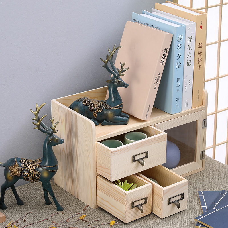 实木桌面学生书桌桌上书架飘窗收纳书柜书橱办公抽屉收纳盒
