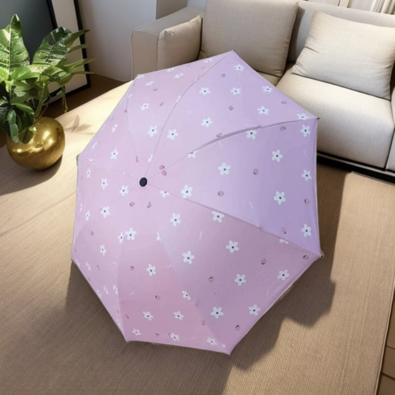 黑胶金色叶子八骨雨伞学生便携轻巧折叠晴雨两用遮阳伞儿童雨伞男