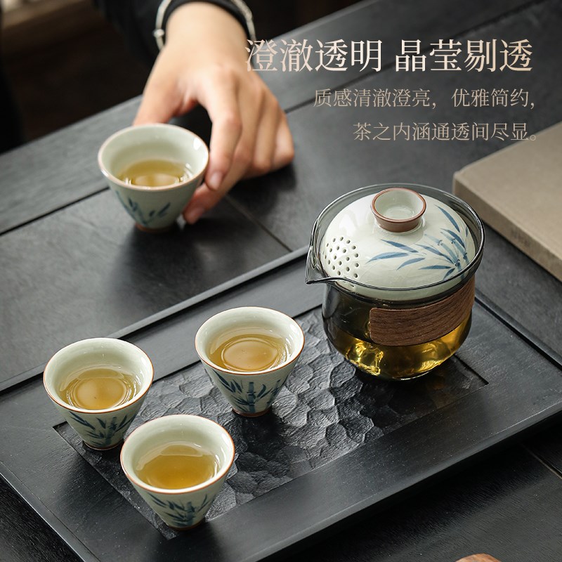 玻璃盖碗茶杯大号单个高档不烫手手抓壶一人功夫茶具快客杯泡茶壶