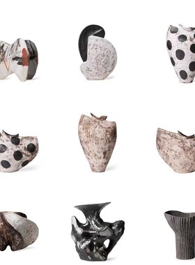 新中式诧寂风手工陶瓷花瓶摆件样板间别墅酒店售楼处客厅装饰品