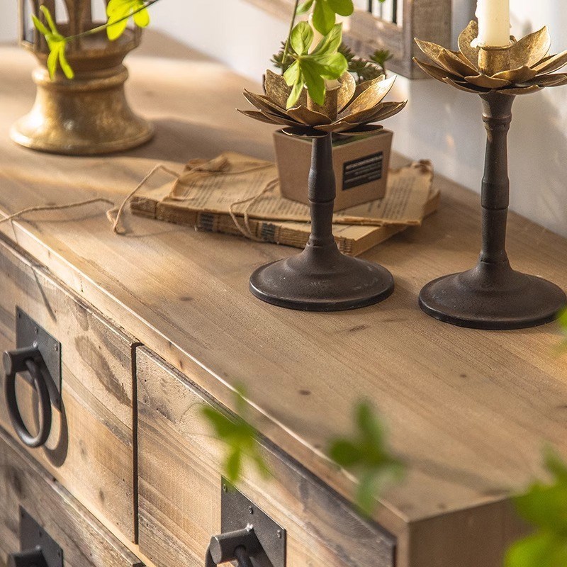 美式乡村复古斗柜客厅收纳柜沙发旁边的边柜创意实木低柜子储物柜