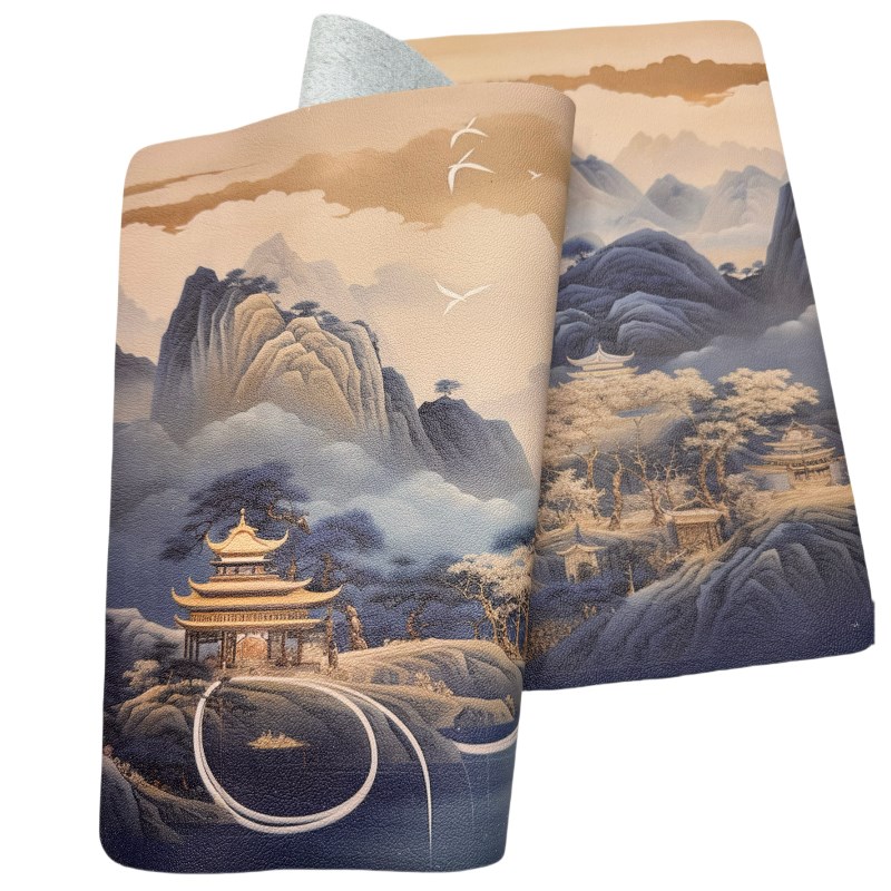 头层牛皮印花山水风景画 可以做包面 鞋面 鼠标垫桌面垫 挂画等
