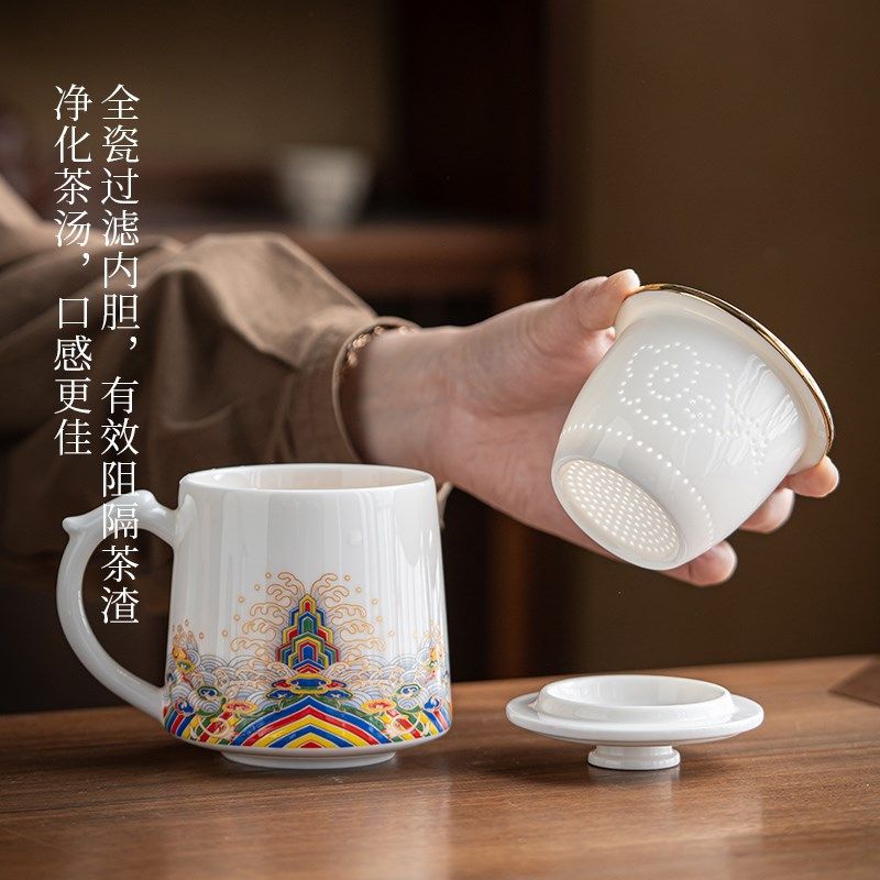个人办公杯羊脂玉茶杯家用办公杯带盖陶瓷水杯泡茶杯子高档专用,餐饮具,茶杯,淘宝优惠券,粉丝福利购,淘宝优惠卷