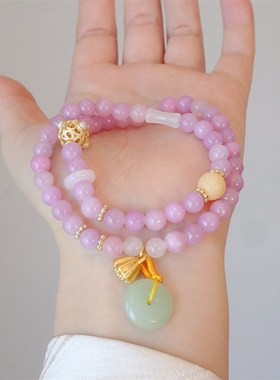 新中式国潮手链女彩色石英石双圈串珠手串搭汉服手饰