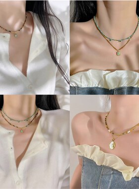 十里间【独立开版-异域】民族风小清新天然石叠戴串珠项链锁骨链