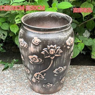 高颜值高档北欧风雕花柴烧仿古透气陶罐法师老庄花盆三角梅绿植盆