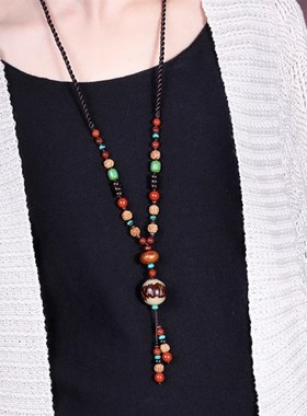 复古民族风毛衣链长款古典女吊坠挂饰配饰项链挂件秋冬季女款饰品