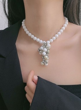 珍珠水滴葡萄串珠锁骨链女气质宴会风珍珠项链高级感短款气质颈链
