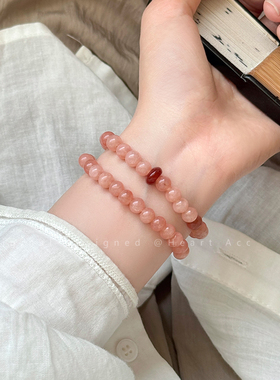 温柔粉天然石串珠双层手链女生新中式招桃花叠戴手串小众精致手饰