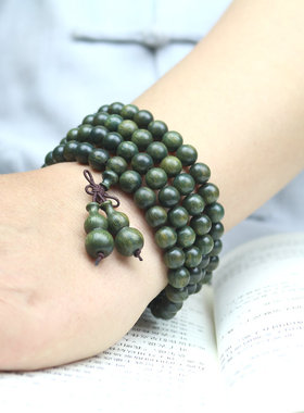 天然绿檀木手链精品正宗檀香木文玩佛珠沉香念珠手串男女情侣款
