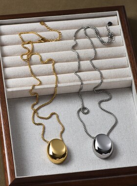 光面大水滴吊坠项链女秋冬轻奢小众设计高级感简约百搭长款毛衣链