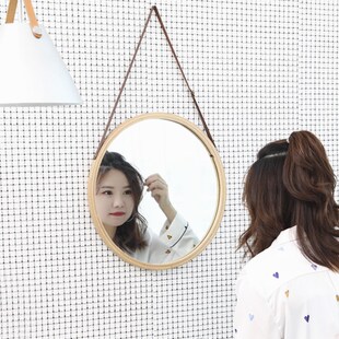 北欧原木酒店浴室镜壁挂墙穿衣镜装饰化妆镜壁挂免打孔家用全身镜