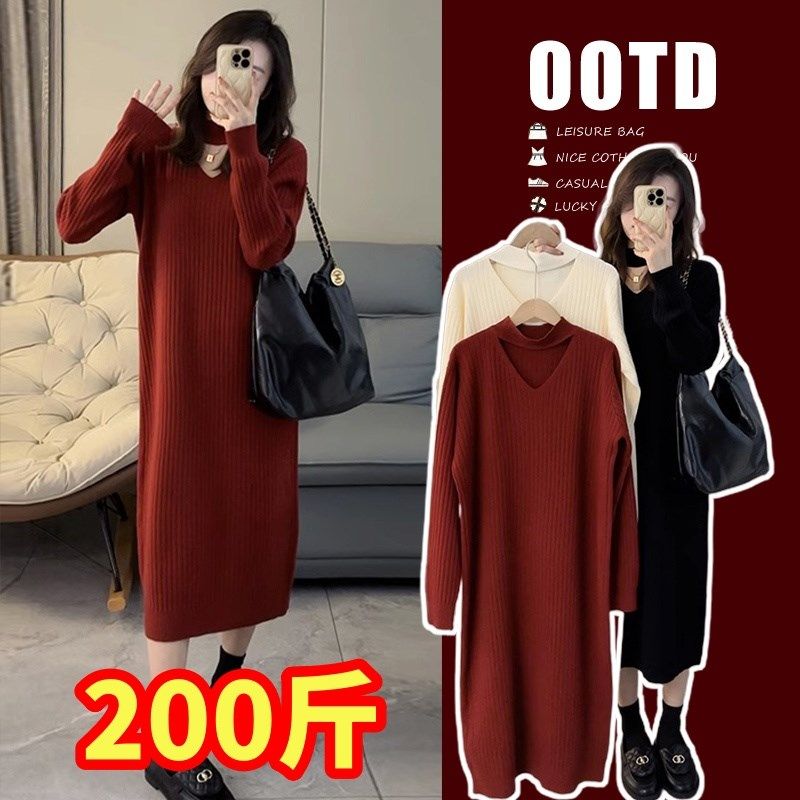 特大码孕妇装护脖V领毛衣秋冬季百搭气质打底长裙针织连衣裙200斤,孕妇装/孕产妇用品/营养,连衣裙,淘宝优惠券,粉丝福利购,淘宝优惠卷