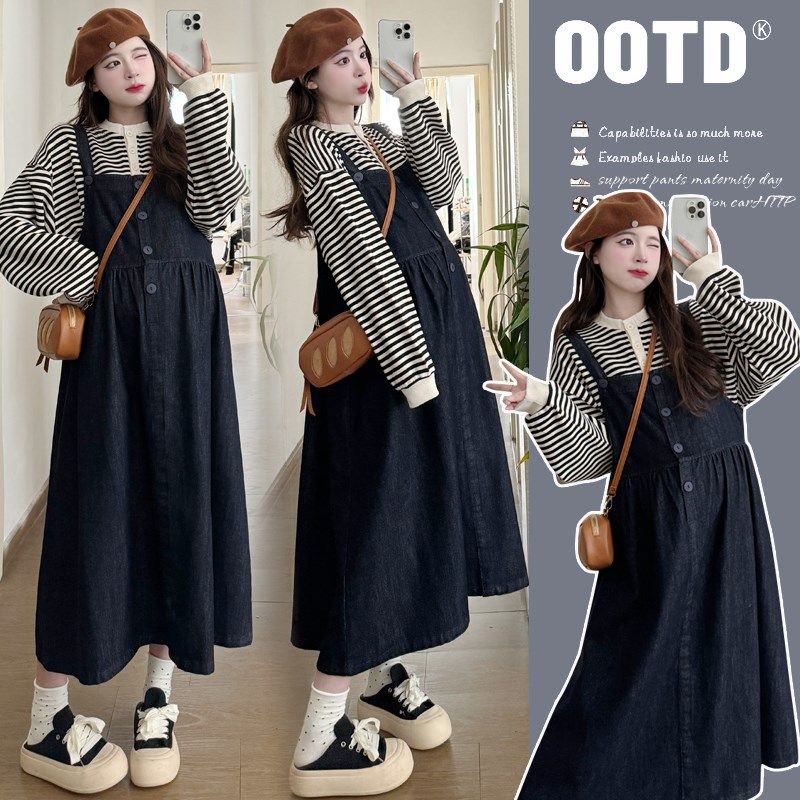 孕妇装2024新款秋装牛仔背带裙两件套慵懒风套装秋冬季大码连衣裙,孕妇装/孕产妇用品/营养,连衣裙,淘宝优惠券,粉丝福利购,淘宝优惠卷