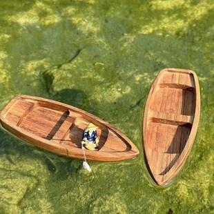 渔船玩具小木船可下水家居装饰复古模型摆件乌篷船漂浮鱼缸造景