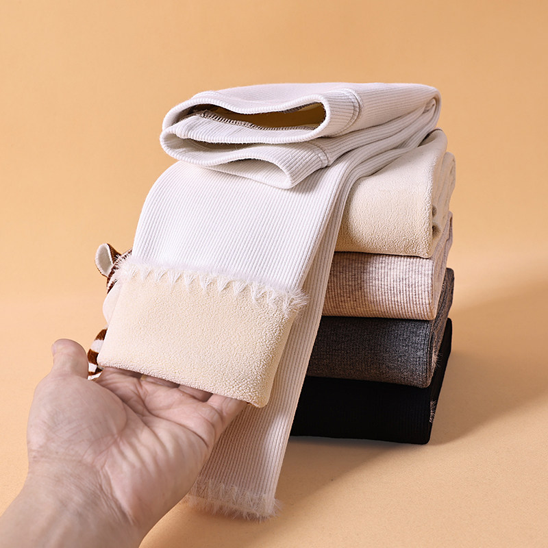 女童加绒裤子秋冬款加厚一体绒薄绒儿童内搭裤白色女宝宝外穿长裤