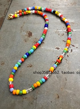 民族风 彩色 歪七扭八手工琉璃米珠项链 多种长度可选择 五金全铜