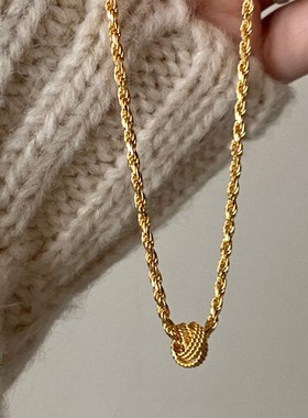 复古粗麻花线结吊坠项链女小众设计感简约百搭锁骨链生日送礼饰品