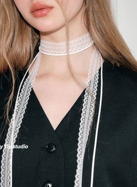 feytiy 叠戴层次感设计蕾丝飘带细窄女春夏百搭锁骨颈带丝巾项链
