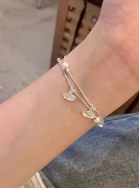 银杏叶999纯银手链女轻奢小众精致双层手饰2024新款爆款生日礼物