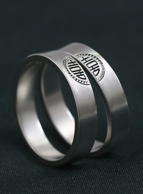 喜字戒指中国风999纯银订婚求婚情侣对戒定制刻字送女友七夕礼物