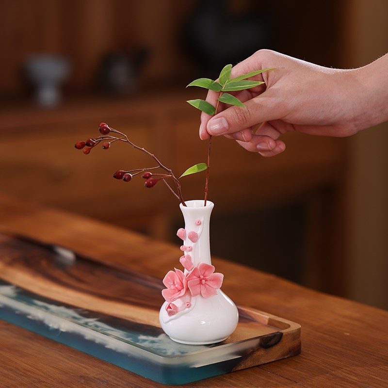 陶瓷捏花瓶白色客厅摆件电视柜插花桌面玄关餐桌花器书房装饰礼品