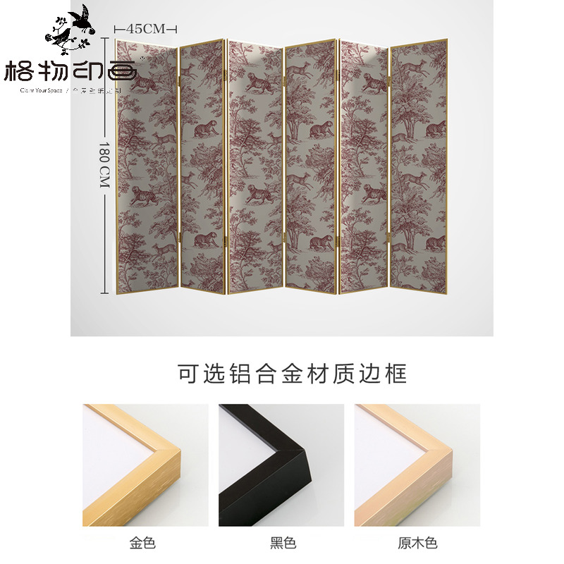 现货速发法式时尚轻奢壁画中式屏风来图成品壁纸客厅环保装饰壁布图片