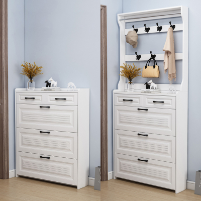 超薄翻斗式鞋柜家用门口带挂衣架一体大容量省空间门外窄鞋柜17CM