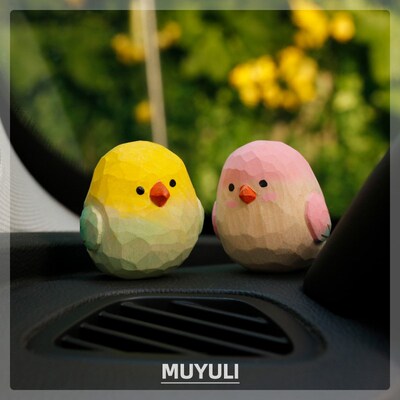 木头木雕小鸟肥啾汽车中控台车载摆件ns风可爱车内装饰品