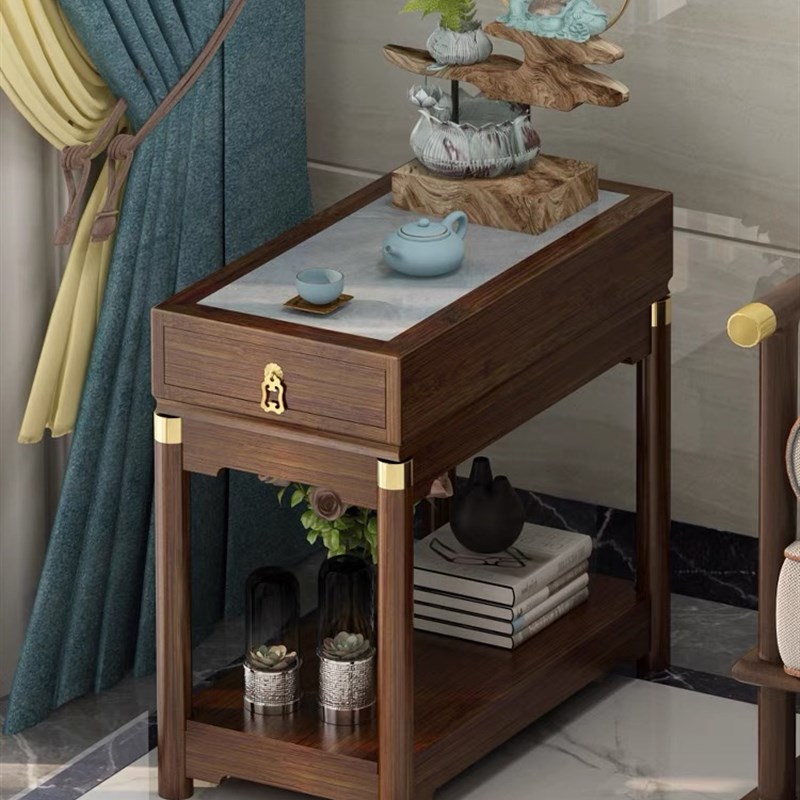 中式岩板边几沙发侧边柜小户型客厅轻奢方形小茶几角几床头柜桌子