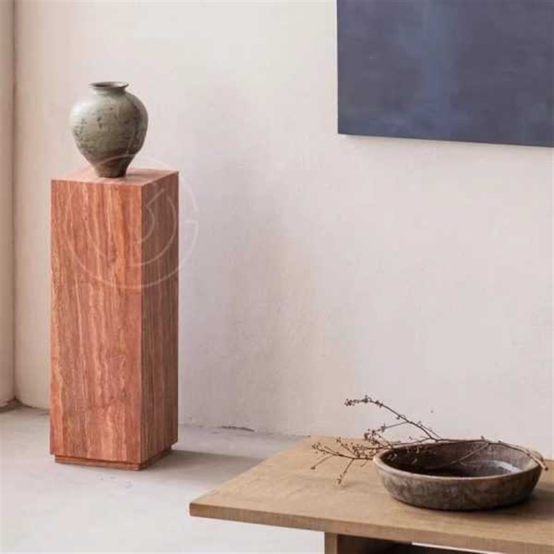 新款落地玄关子柱子红摆件石雕台底座大理石洞墩电视柜基座塑展示