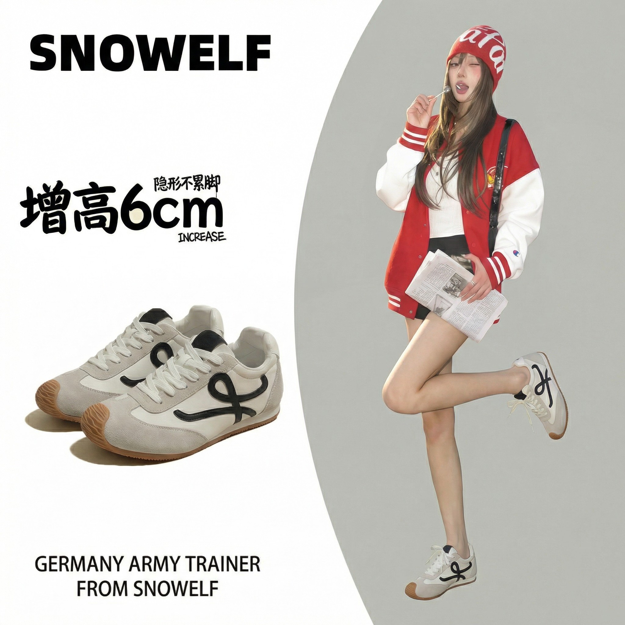 Snowelf复古德训鞋女款春季新款2026超火的鞋子内增高运动休闲鞋,女鞋,时尚休闲鞋,淘宝优惠券,粉丝福利购,淘宝优惠卷