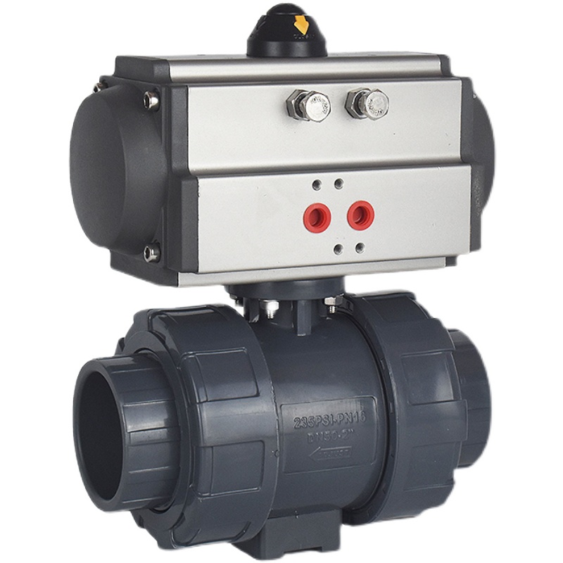 AT气动PVC球阀塑料耐酸碱腐蚀UPVC化工双由令活接开关阀DN50 100