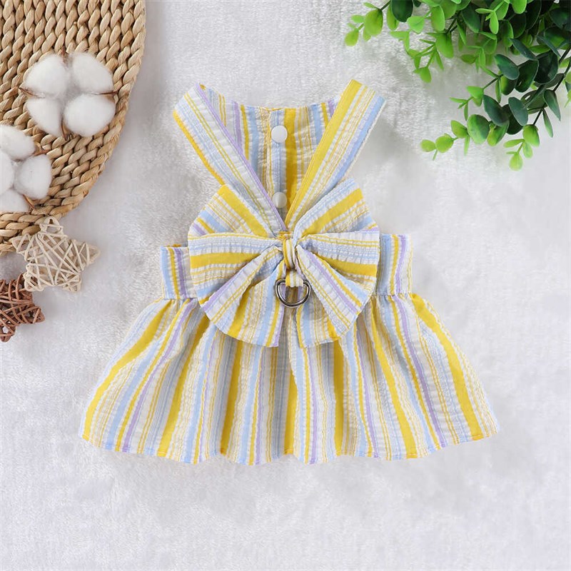 宠物竖条纹裙夏季薄款狗衣服中小型犬泰迪比熊夏装猫咪衣服可牵引