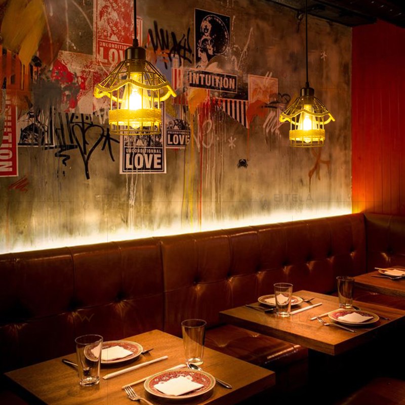 复古美式工业风吊灯酒吧服装店loft餐厅铁艺创意个性单头麻绳吊灯