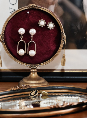 加安加丽鎏金复古桌面摆件法式洛可可首饰收纳vintage镜面托盘