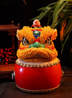 【本尼家】小号-国潮醒狮摆件舞狮头非遗手工陶瓷开业大吉礼物