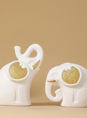 陶瓷大象摆件高级轻奢玄关酒柜装饰品家居客厅摆设桌面小物件