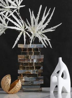 香槟色方块玻璃摆件装饰品简约现代桌面售楼部样板间软装商用饰品