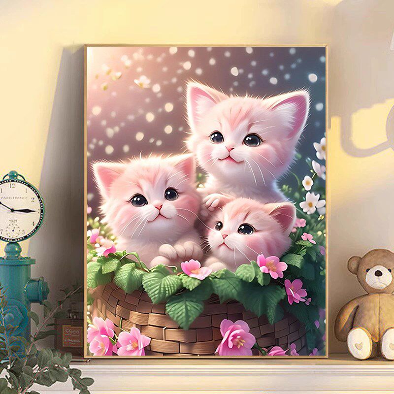 可爱动物猫咪钻石贴新款小画手工5点幅钻卧室满钻
